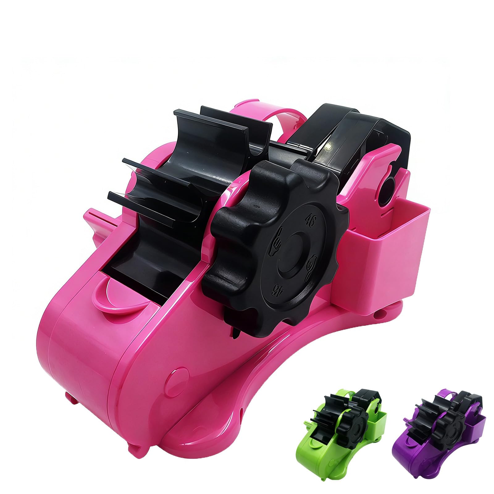 Dispenser di nastro portatile, taglierina per nastro trasparente con slot per penna, slot per riporre più rotoli, piedini antiscivolo e installazione facile, per ufficio, scuola e magazzino Pink