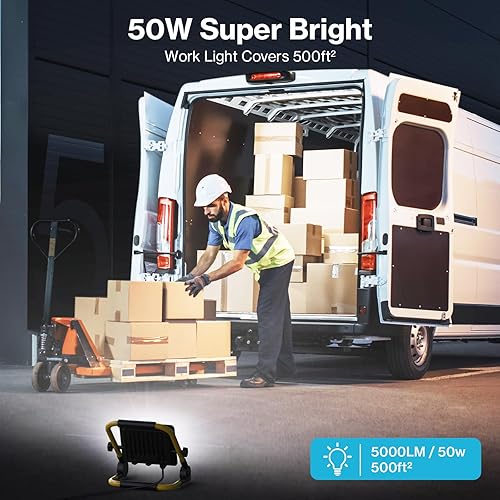 Miniatura 2 de Olafus Luz de trabajo LED de 100 W, plegable, portátil, 16.4 pies, cable de interruptor de 16.4 ft con enchufe de luz de 10000 lm, impermeable IP65,