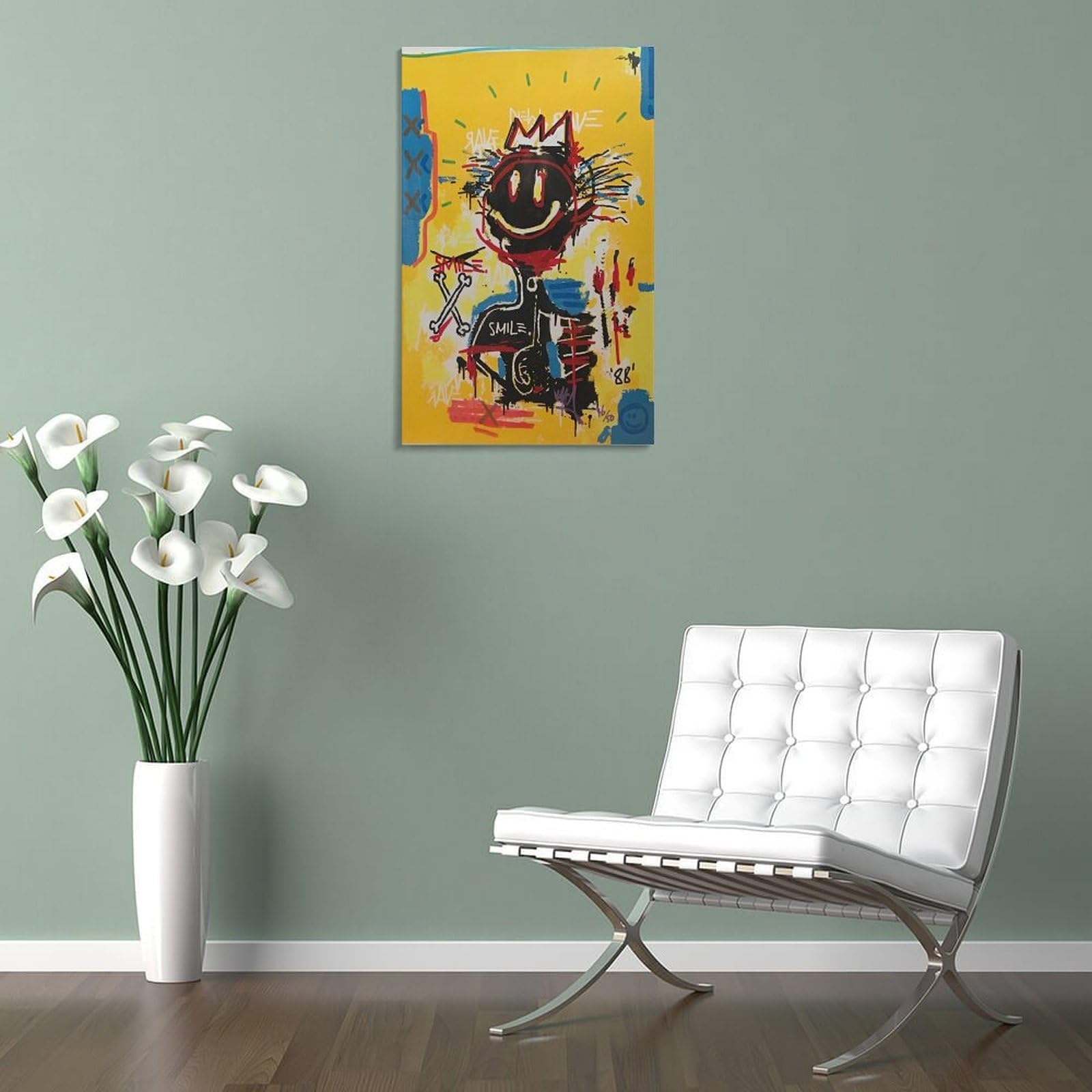 Amazon.co.jp: Jean-Michel Basquiat Smiley キャンバスポスター寝室の