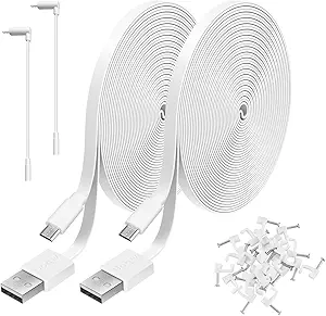 2 Pack 20FT Power Extension Cable Compatible with Wyze Cam V4,Wyze Cam v3,Wyze Cam Pan,WYZE Cam OG,NestCam Indoor,Blink,Amazon Cloud Camera,USB to Micro USB Durable Charging and Data Sync Cord(White)