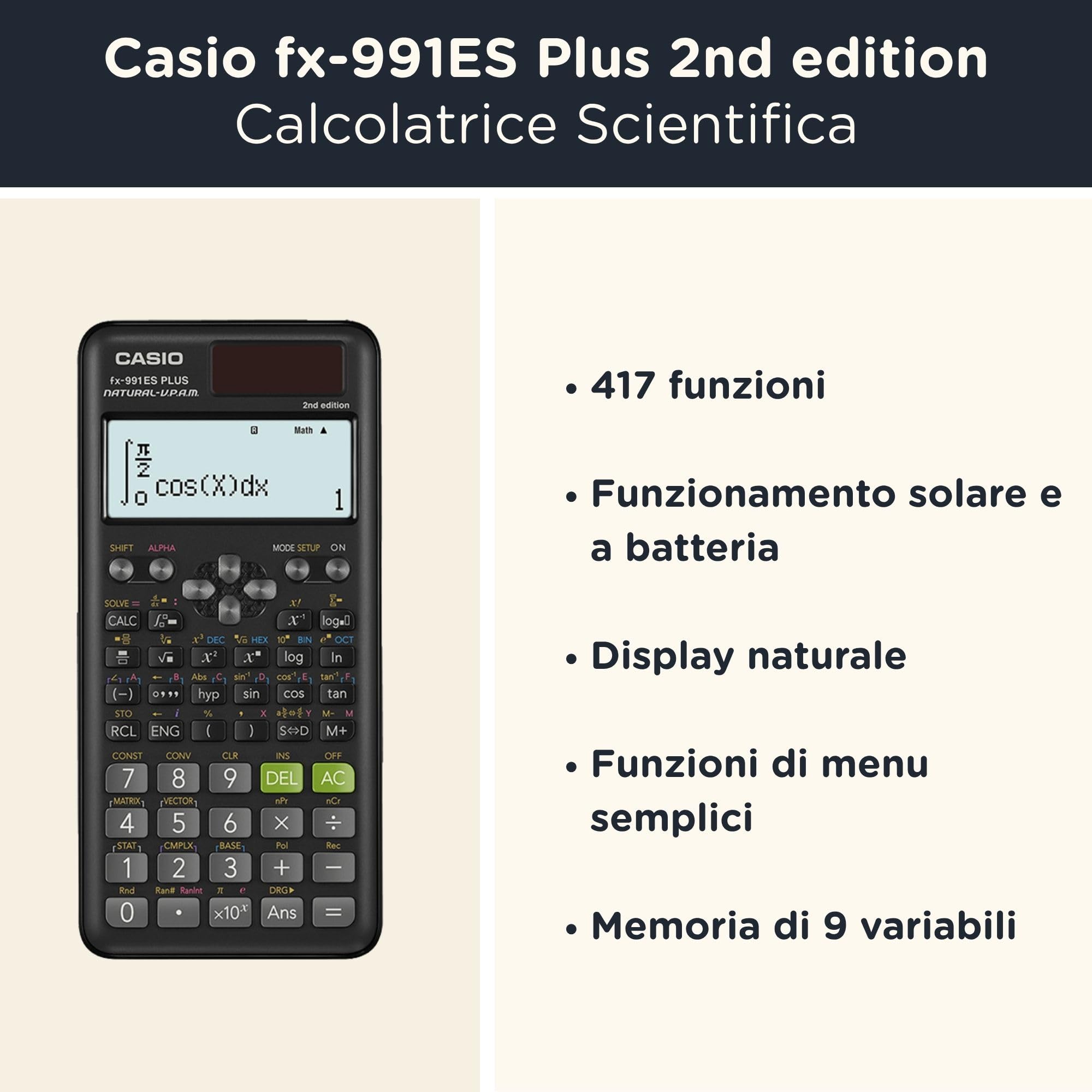 Casio fx-991ES Plus 2a edizione con custodia protettiva WYNGS blu, calcolatrice scientifica, set base