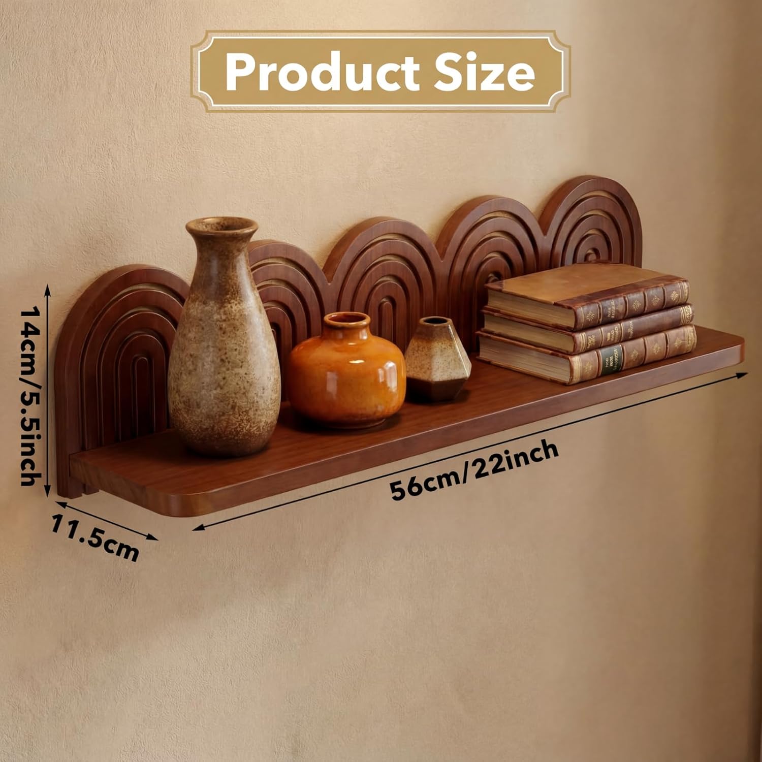 Wood Wall Coat Rack/Boho Wall Shelf Mid-Century Modern Wooden Coat Vintage Mount Altar Decor for Bathroom Bedroom Office Nursery Decor Entryway Organize(22 x 11.5 x 5.5 Inch,Charcoal,1 Pcs)