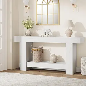 63 Inches Long Console Table for Entryway, Farmhouse Console Table for Living Room, 2-Tier Large Sofa Table with Storage, Wooden Entryway Entry Table for Entrance, Hallway