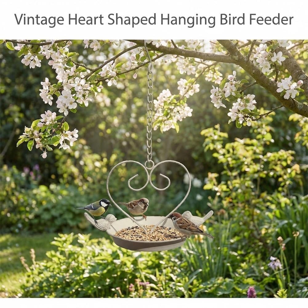 Hängendes Vintage-Vogelhäuschen aus Gusseisen mit Vogeltränke, Deckplattform, leicht zu befüllen, sauber, wetterbeständig, for den Garten im Freien