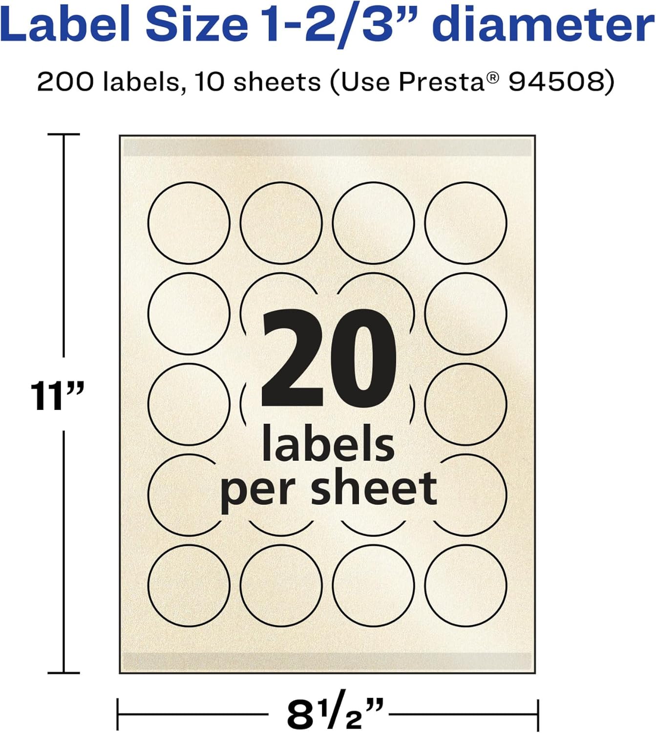 Avery Pearlized Ivory Round Labels, Sure Feed Technology, Print-to-The-Edge, 1-2/3" Diameter, 200 Pearlized Ivory Labels, Laser/Inkjet Printable
