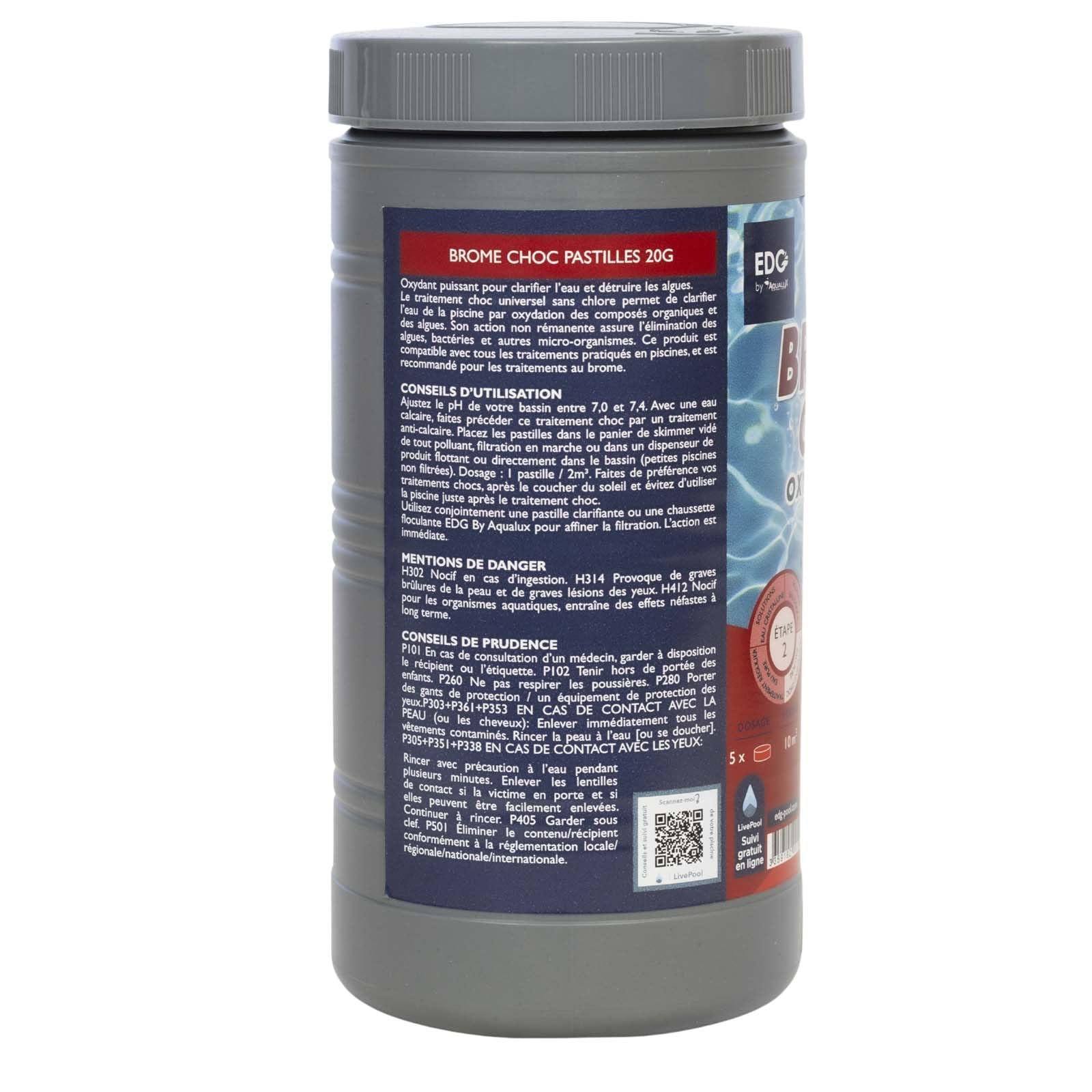 EDENEA - Oxygène Actif - sans Chlore - Brome Choc Spa Piscine - Re Activateur de Brome Spécial Spa - Pastilles 20g - Pot 1kg - Gamme EDG by AQUALUX International
