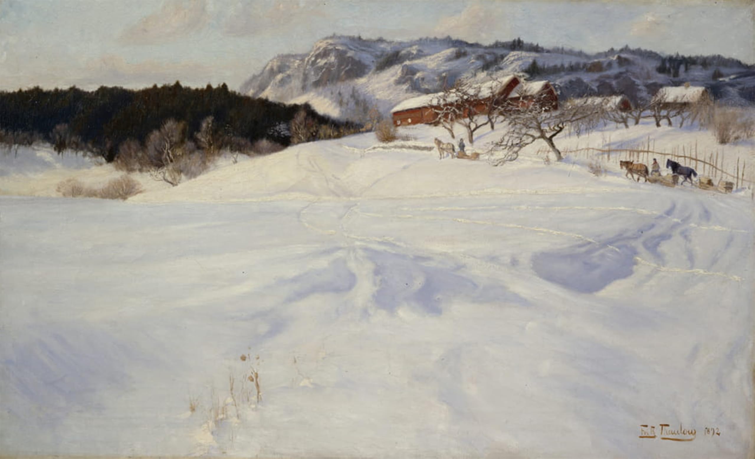 SERENDIPITP Vintage Wall Art Canvas Nordic Poster Canvas Print Picture Snow Scene with Sledge Fleksum by Fritz Thaulow Wall Art Poster for Home Decor 60x90cm