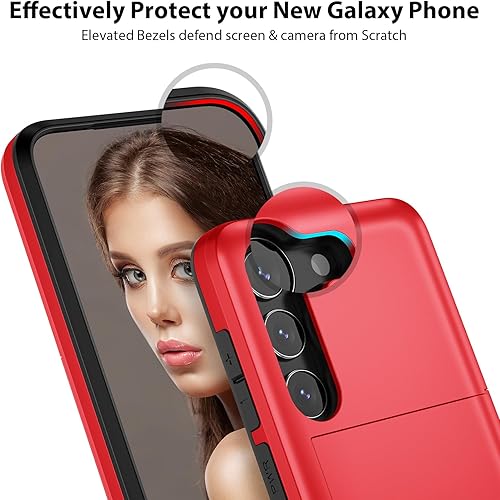 Miniatura 5 de Jiunai Funda para Samsung S23, Galaxy S23, funda tipo cartera, tarjetas de crédito, tarjetero, bolsillo deslizante, doble capa, policarbonato duro,