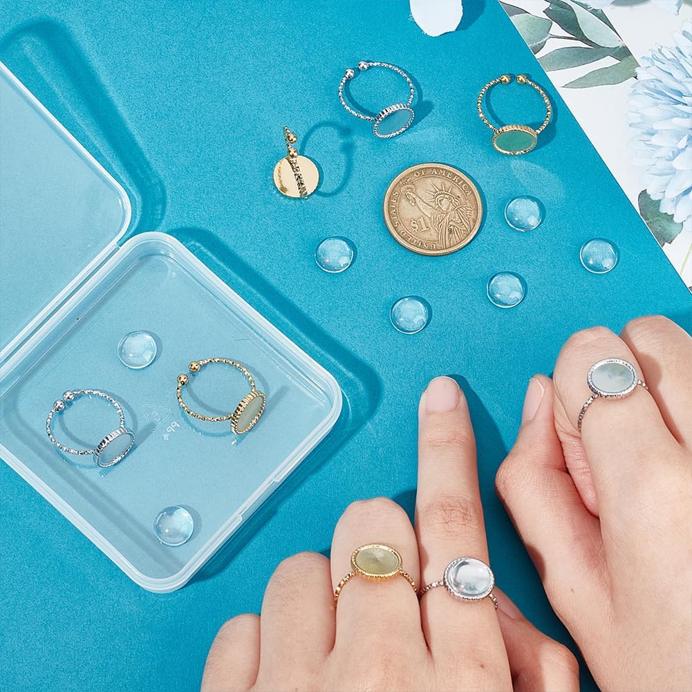 UNICRAFTALE 2 Colors 16Pcs DIY Blank Dome Ring Making Kit Adjustable Half Round Cabochon Ring Blanks Stainless Steel Open Cuff Ring Settings Blanks DIY Bezels for Ring Jewelry Making