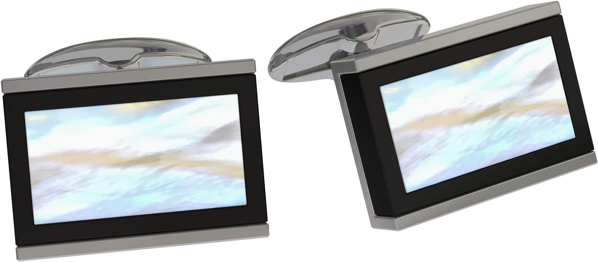 Cuff Link Set - Designer, Mother of Pearl Rectangular & Bonus Steel Collar Stays
