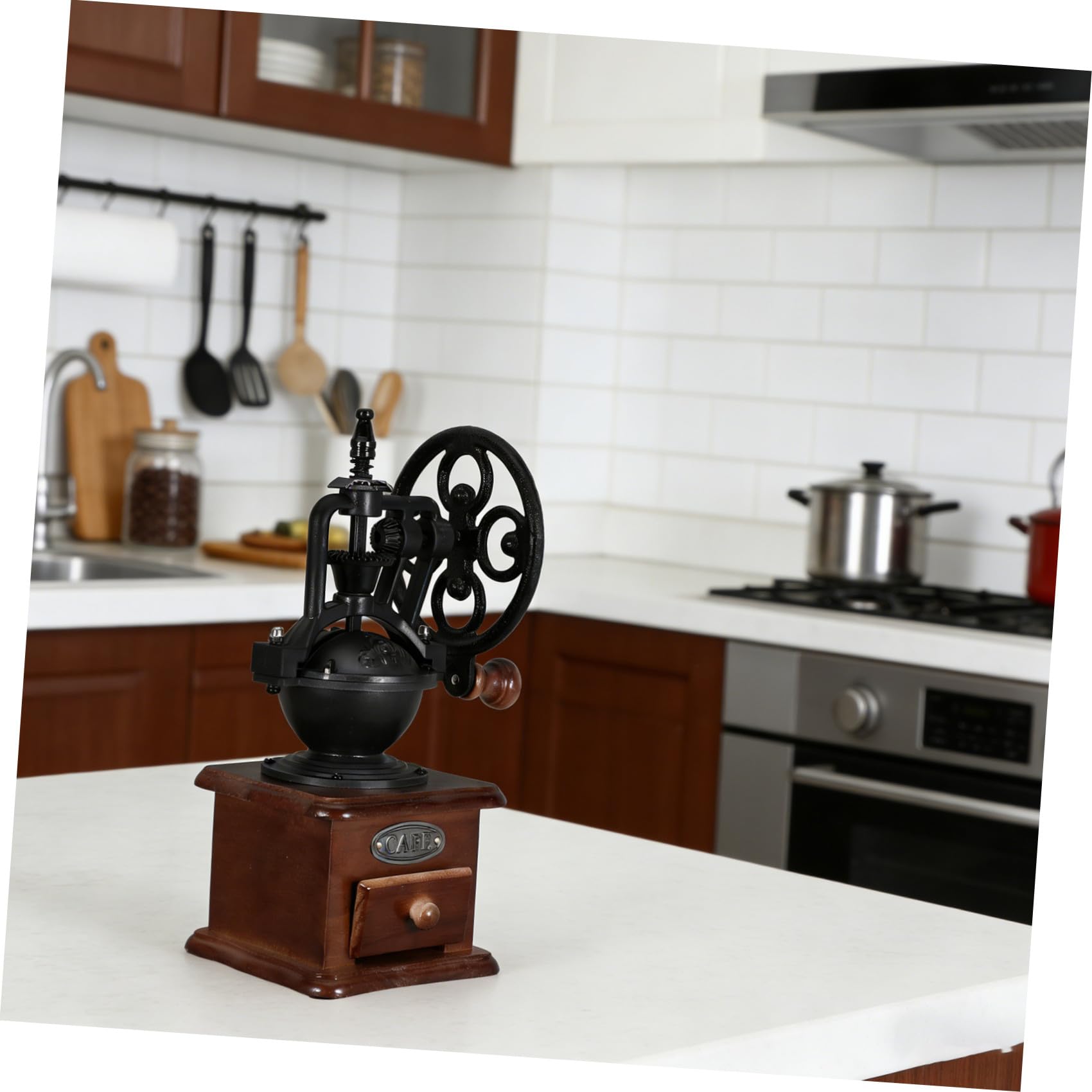 Molinillo de Café Manual Manivela, Base de Madera y Muelas de Cerámica para Molienda Ultra Fina, Adecuado para Cocina y Camping
