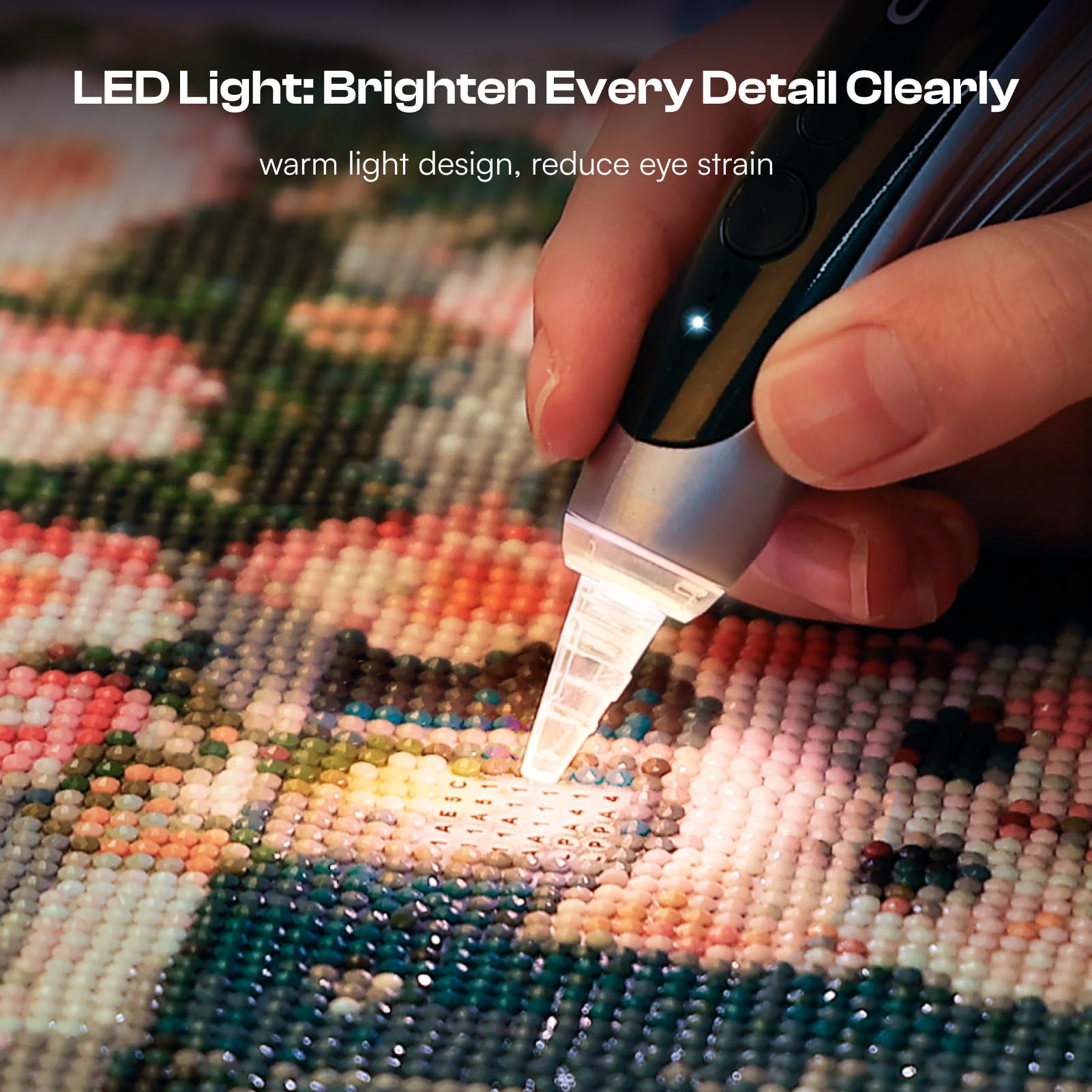 Caydo Kabelloser Elektrischer Diamond Painting Stift mit Licht, 3 einstellbare Saugstufen, aufladbarer Diamond Art Stift mit 2-in-1 Ladebasis & austauschbaren Spitzen, Diamond Art Set für Erwachsene