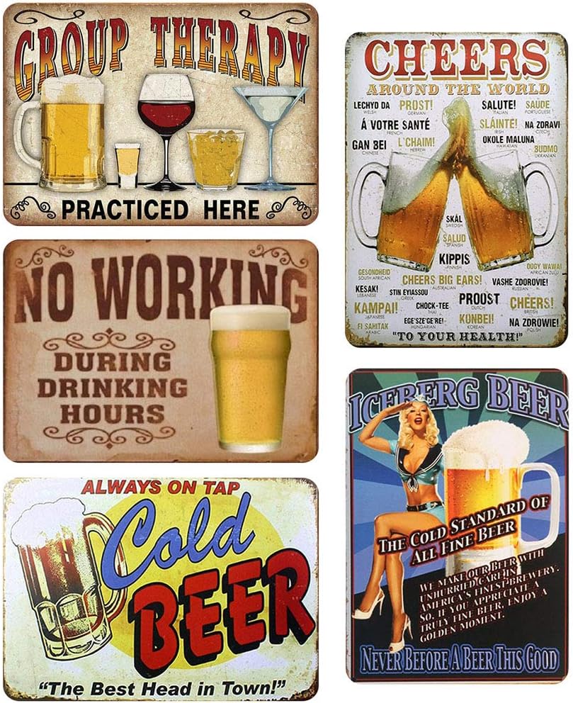 LZYMSZ 5 PCS Vintage Metal Tin Sign Wall Plaque Poster, Retro Iron Art Wall Decorations for Cafe Bar Pub Home Beer (30X20CM) …