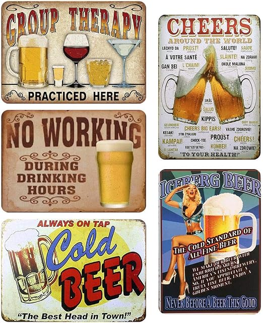 LZYMSZ 5 PCS Vintage Metal Tin Sign Wall Plaque Poster, Retro Iron Art Wall Decorations for Cafe Bar Pub Home Beer (30X20CM)
