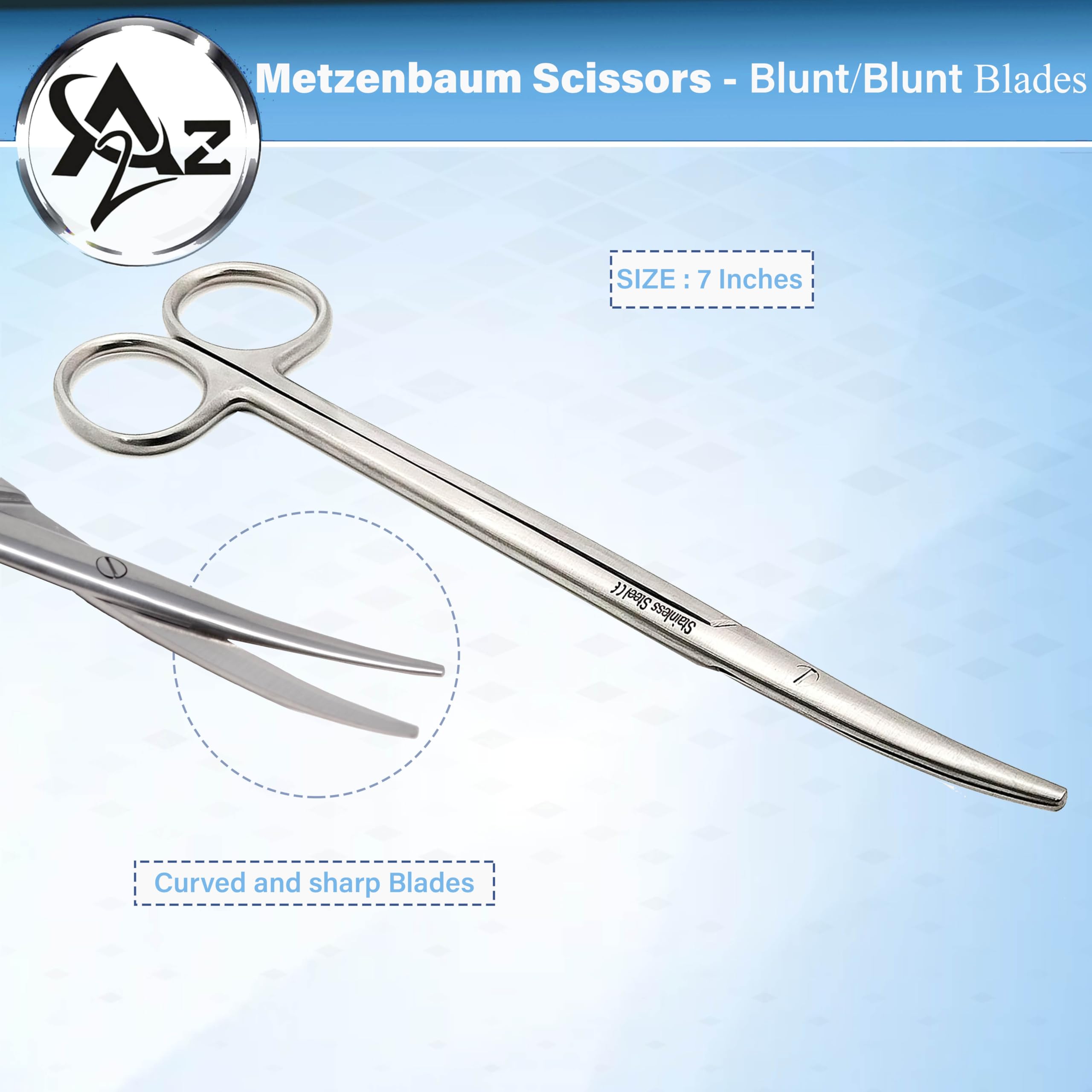 Metzenbaum Dissecting Scissors with Gold Rings- Long Slim Precision Scissors made of Medical Grade Premium Quality Stainless Steel (7" Curved Silver) — Amazon image 2