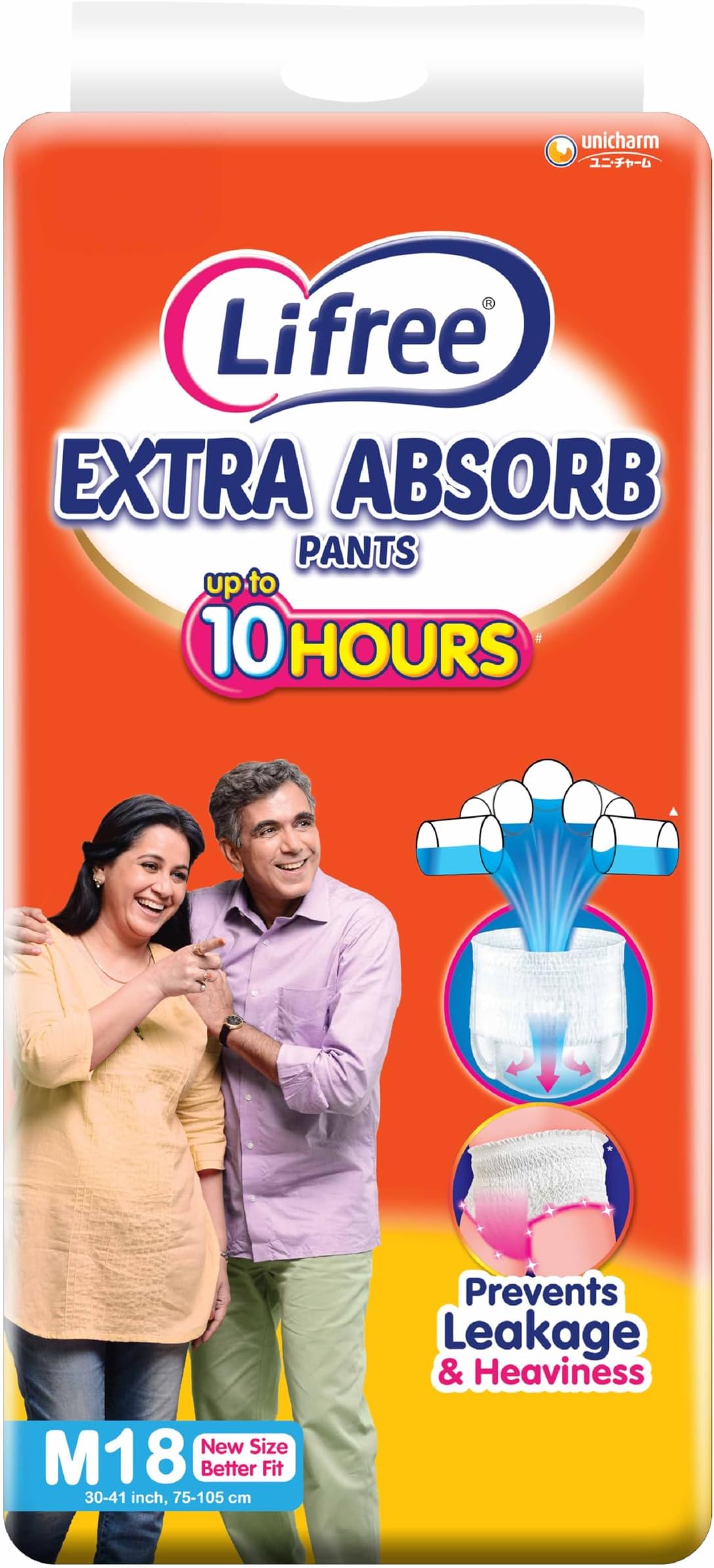 Lifree Extra Absorb Adult Diaper Pants | Size M | Waist (30-41 Inches) |Upto 10 Hours Absorption | Prevents Leakage & Heaviness | 18 Count