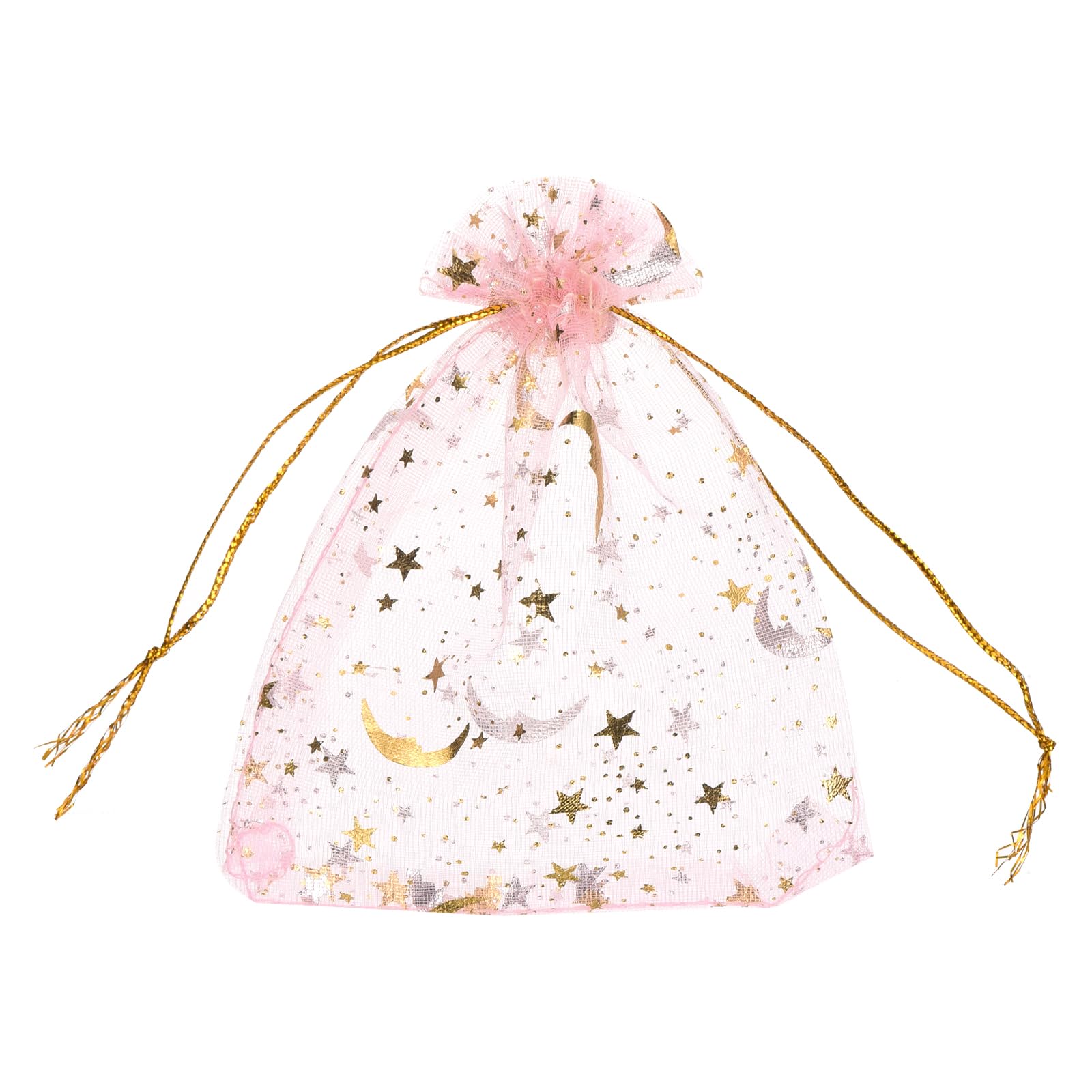 sourcing map Organza Bag 3.5" x 5", Sheer Moon Star Mesh Bags Drawstring Gift Bags Bulk Party Favor Bag Jewelry Pouches for Wedding Candy Valentines (Pink-Gold, Pack of 100) — image 1