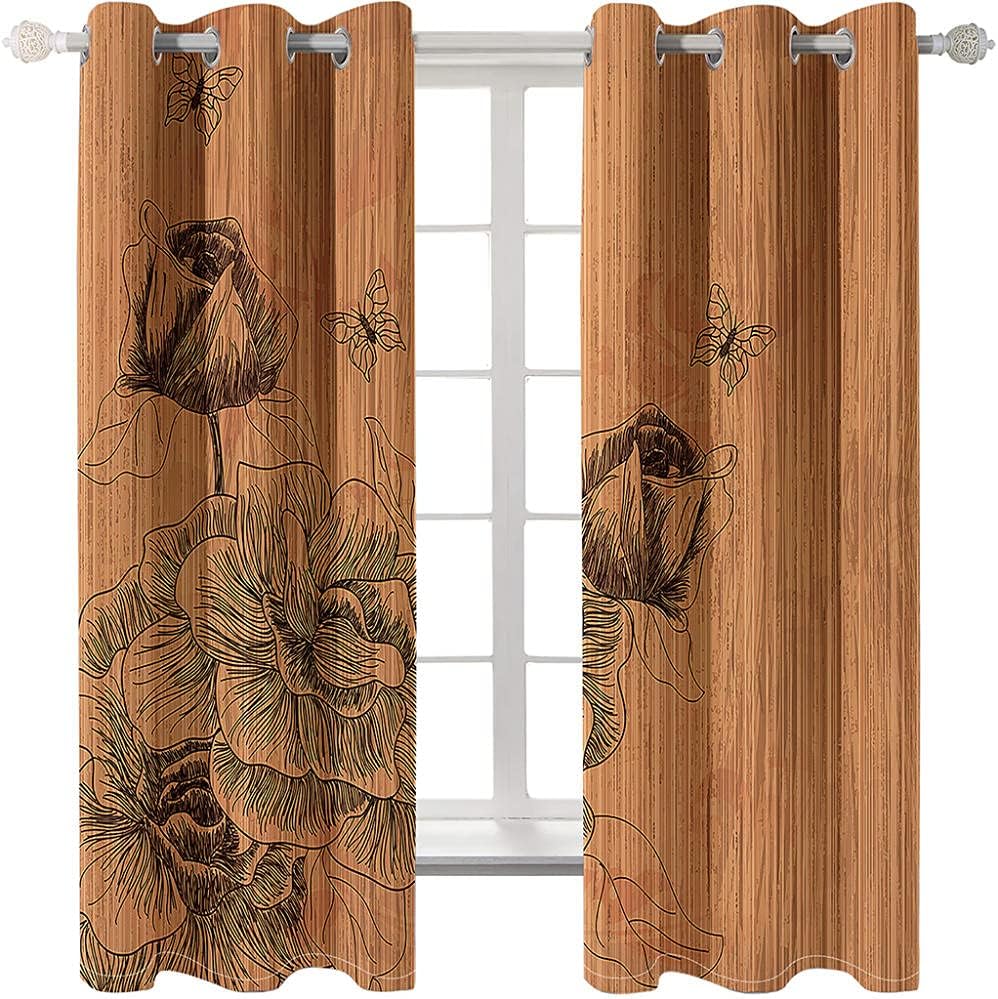 3D Kids Curtains Flowers Retro 92X72Inch 2 Pieces Blackout Curtains for Bedroom Living Room Grommet Window Drapes