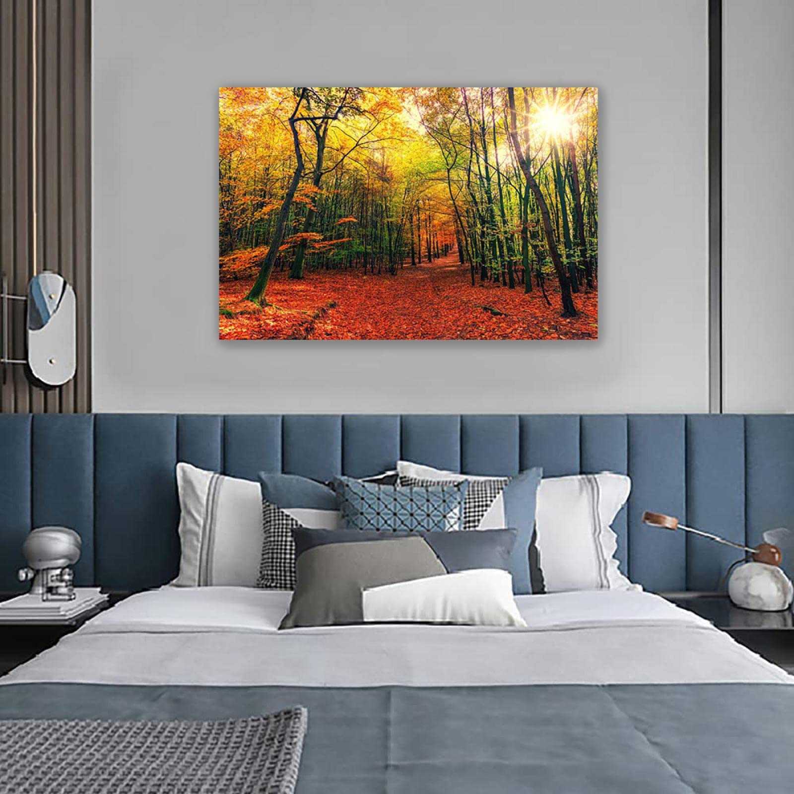 Cadre en Bois Impression sur Toile Rouge Jaune Bleu Arbre Tableau Affiche Decoration Murale Image sur Toile Arbre de Vie Coloré Tableau Decoration Murale Chambre Coucher Salle de bains Bar 30x40cm