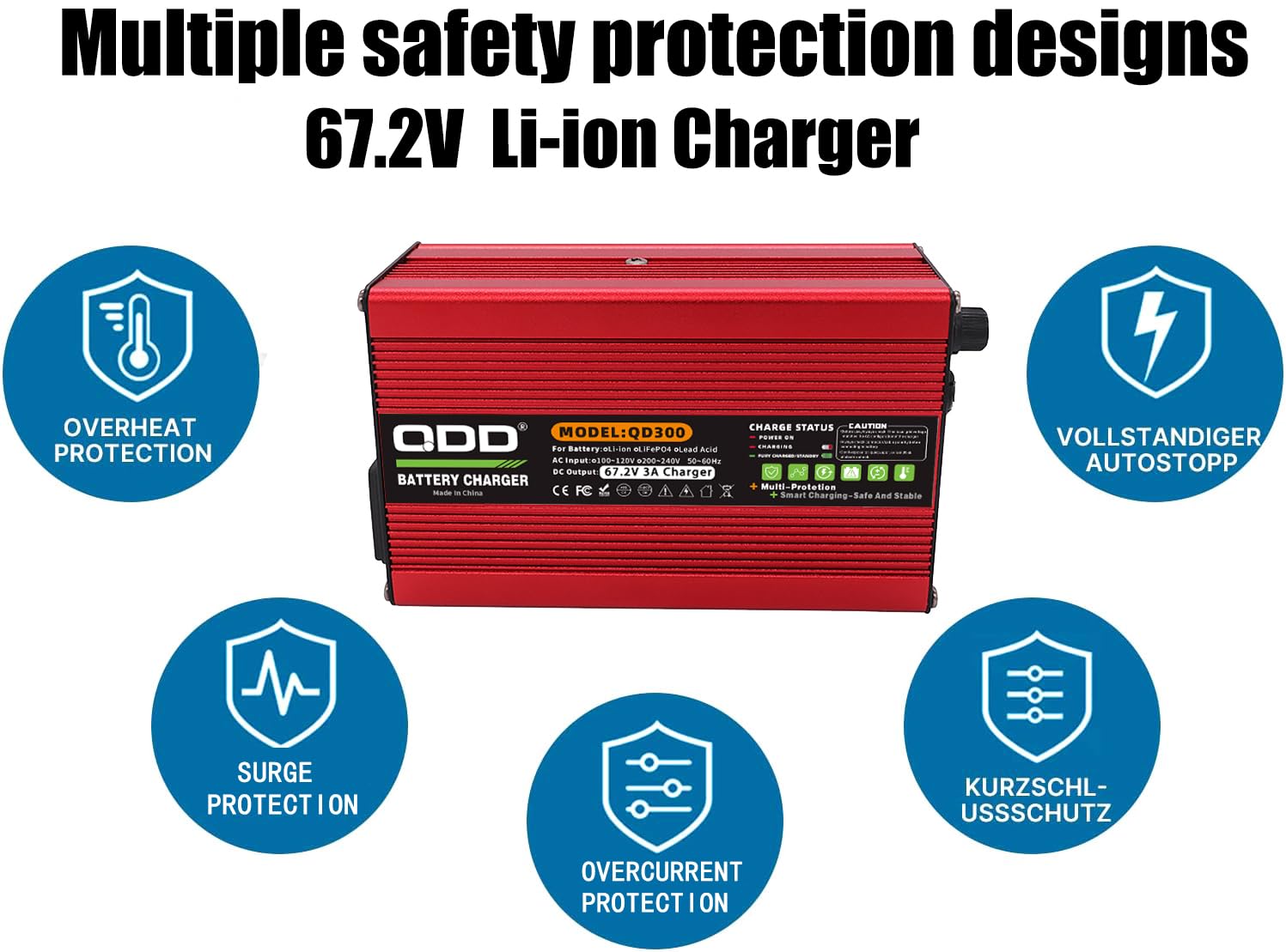 QDD 67.2V 3A Caricatore 60V Li-ion Batteria Smart Charger Utilizzato per 16S 60V Li-ion Battery Input 220-240V