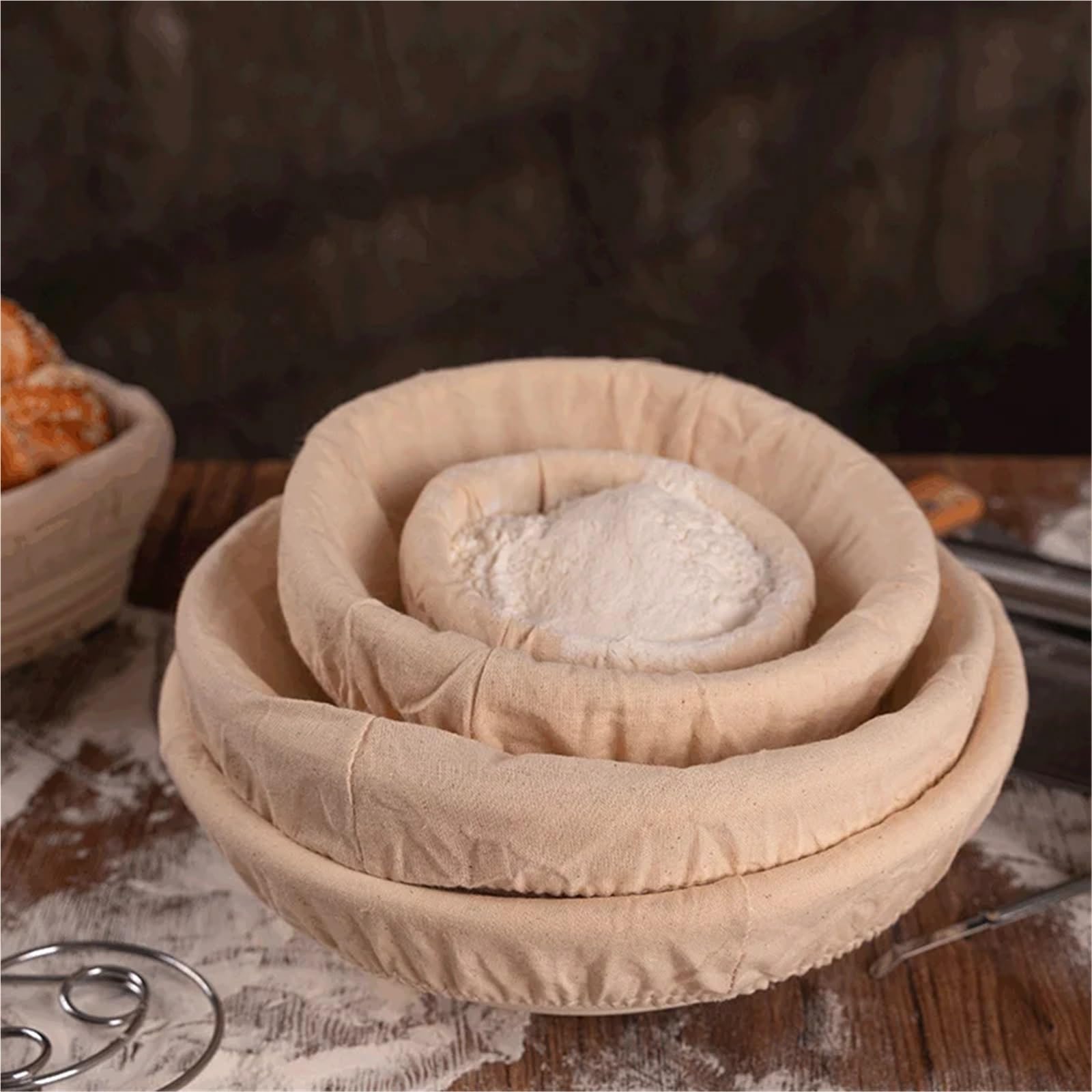 Cesta de fermentación pan ovalada/redonda, suministros lavables for hornear, cuenco for, forro tela ratán tejido Natural, accesorios cocina Para Masa(Round23x8.5cm)