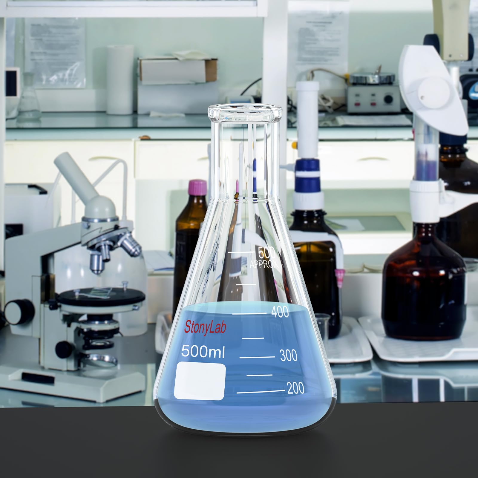 StonyLab Frascos Erlenmeyer Boca Estrecha 500ml Borde Pesado 2 Paquetes