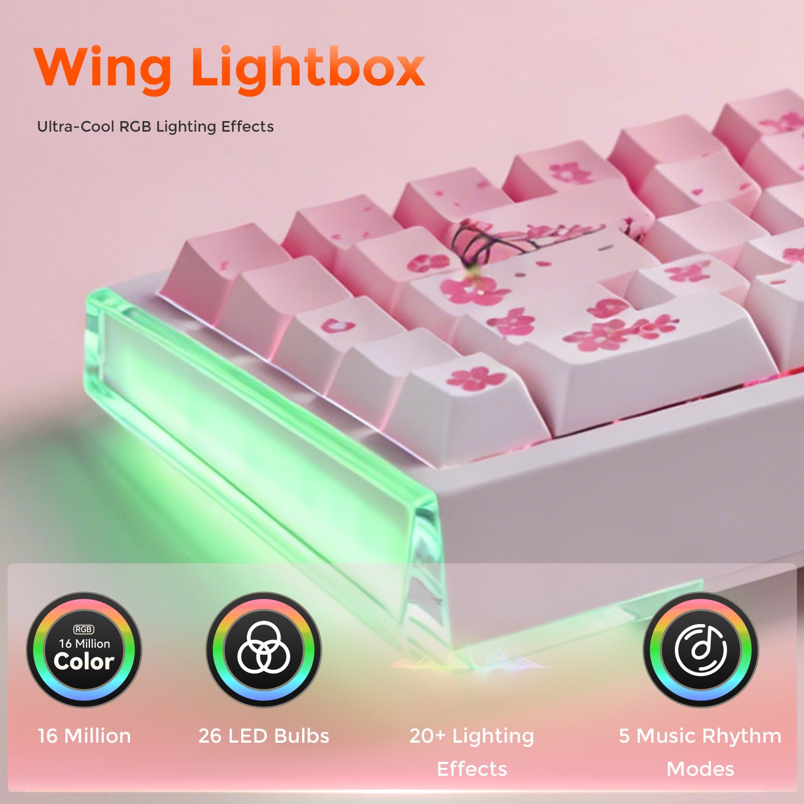 DAREU COOL68 Sakura Pink Clavier Gaming 8000 Hz Rapid Trigger, Précision RT de 0,01mm, 65% Filaire Clavier avec Magnétique Hall Effect Switches, Hot Swap, Gasket, 20 RGB Modes, Actionnement Réglable