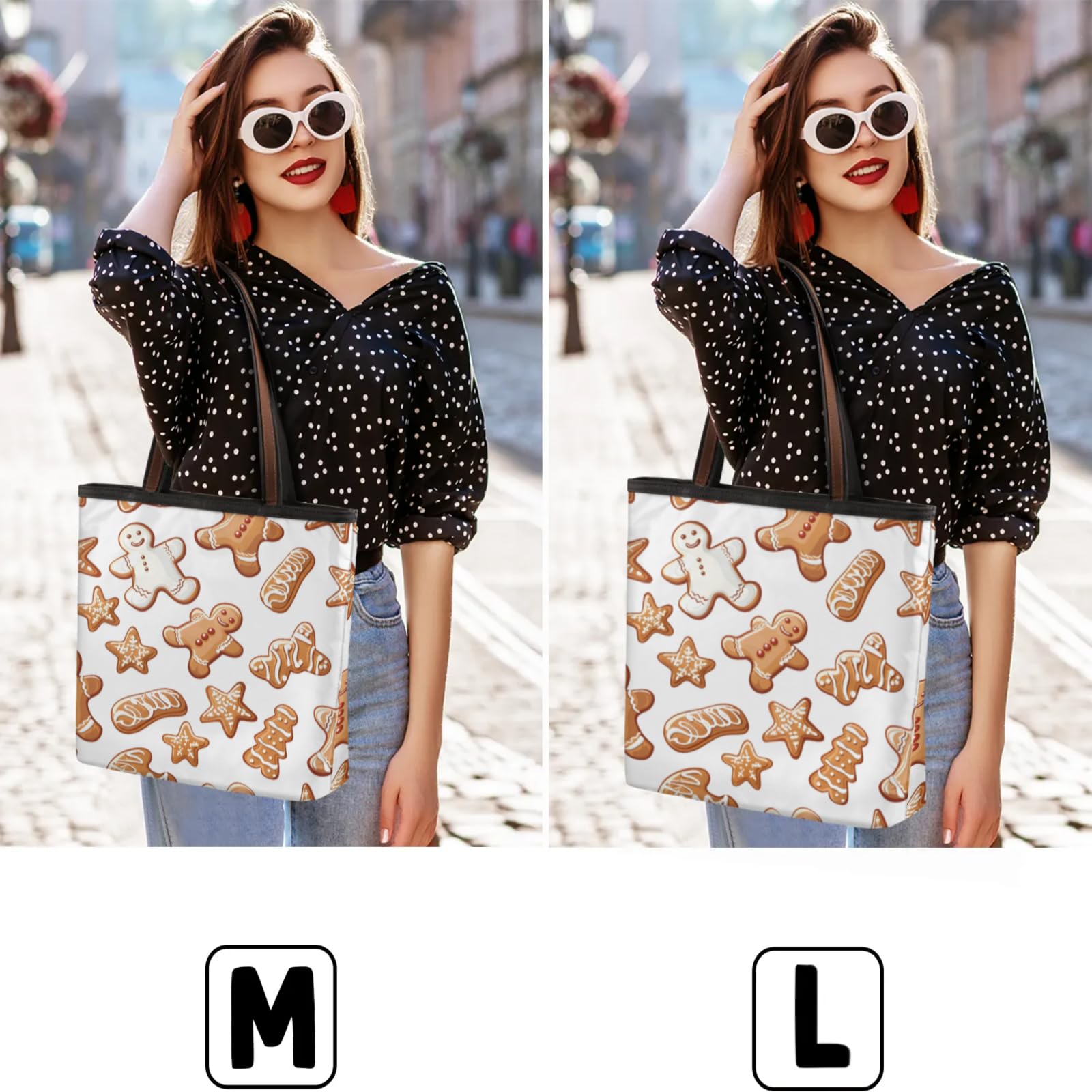 Cute Gingerbread Tote Bag Multi Pocket Zippered Beach Bag Lightweight Waterproof Handbag for Women Men Work Gym Travel Swimming Yoga Grocery Shopping L