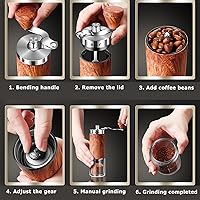 Vista 4 de Manual Coffee Grinder, Stainless Steel Body Coffee Bean Grinder, Adjustable Ceramic Conical Mill,Foldable Handle Portable Coffee Grinders