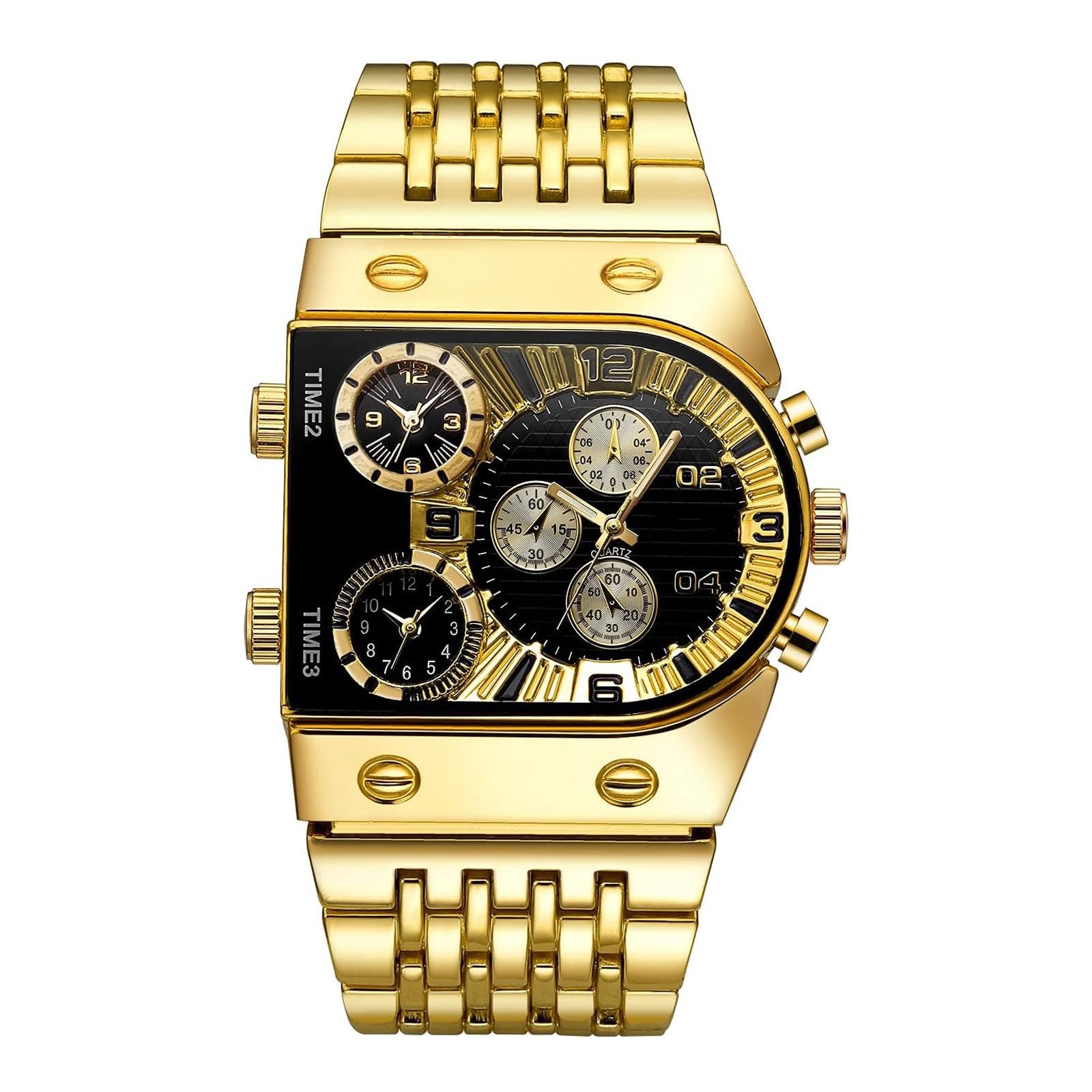 Reloj Luminoso for Hombre, multizona horaria, Esfera Grande, Reloj de Pulsera de Cuarzo con Correa de Acero, Accesorios Formales for Hombre. Reloj de Pulsera
