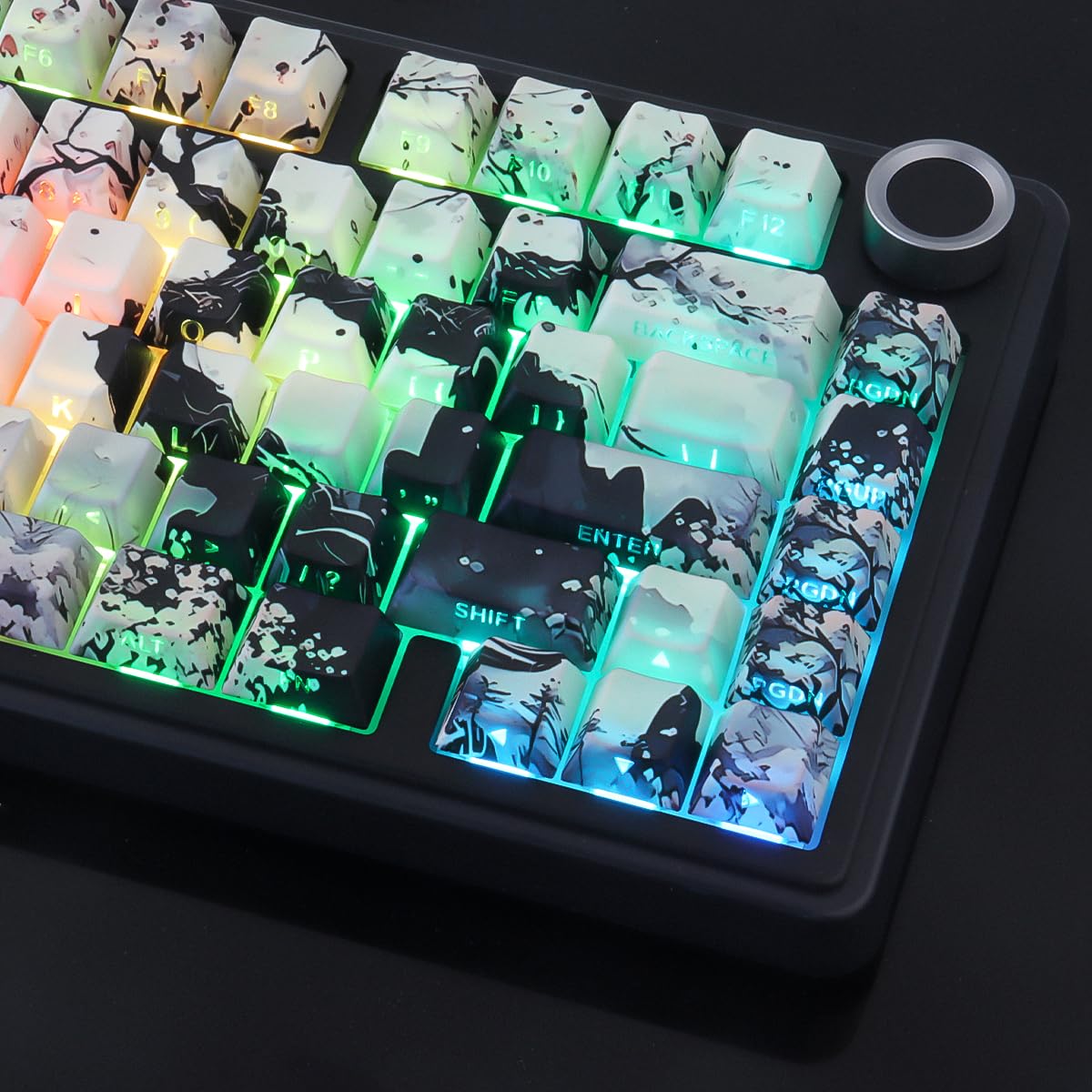 JakeTsai Nasadki klawiszy PBT 130 klawiszy Double Shot Bright Moon Night Keycaps, Shine Through Side Printed Keycap, Cherry Profile Dye Sublimation Custom Keycap for Cherry MX Switch Mechaniczne