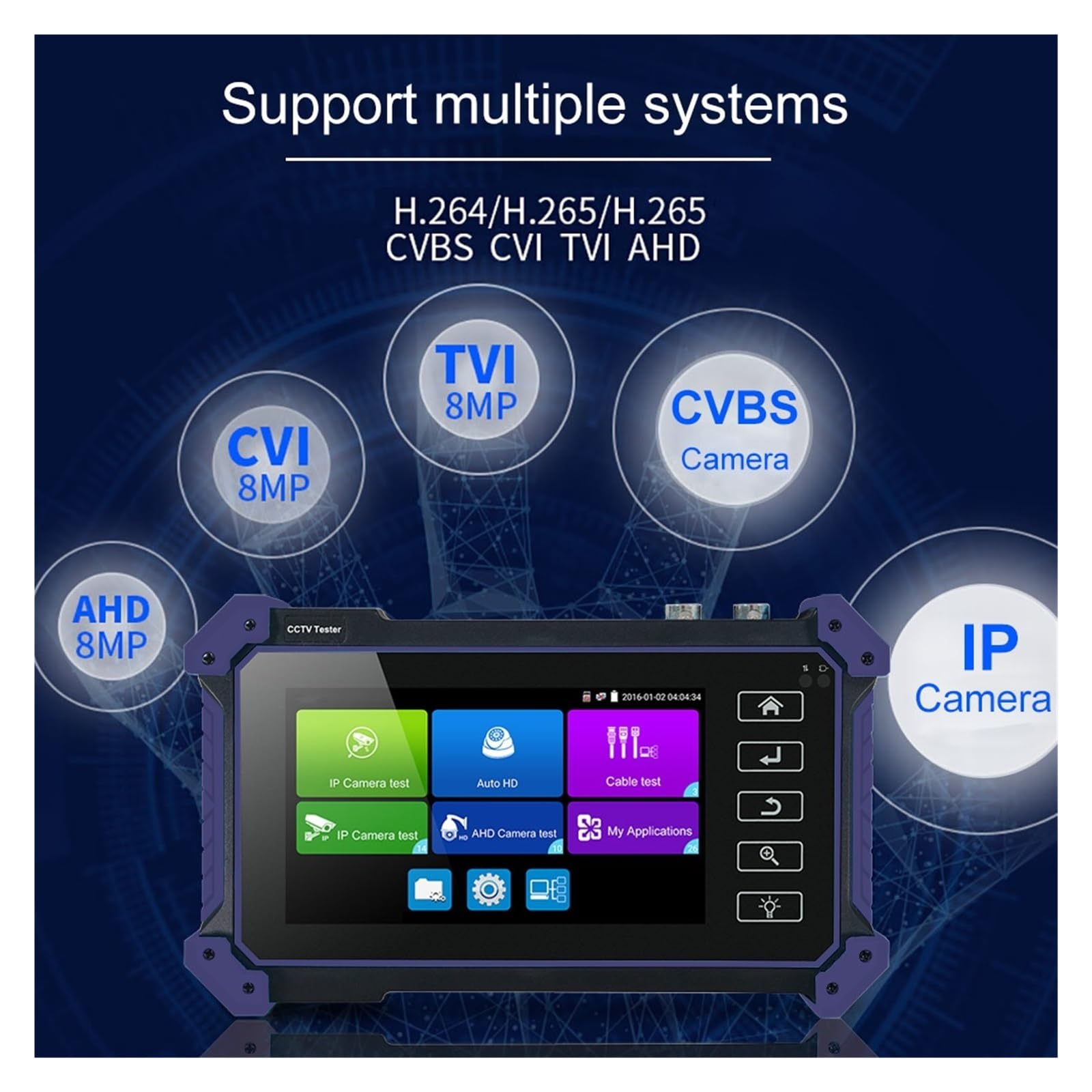 Tester kamer CCTV, Tester CCTV IP 4K 8MP CVI TVI AHD SDI Analogowy Monitor Bezpieczeństwa 6 W 1 Z Wejściem VGA Poe UTP IPC(TI-N9652)