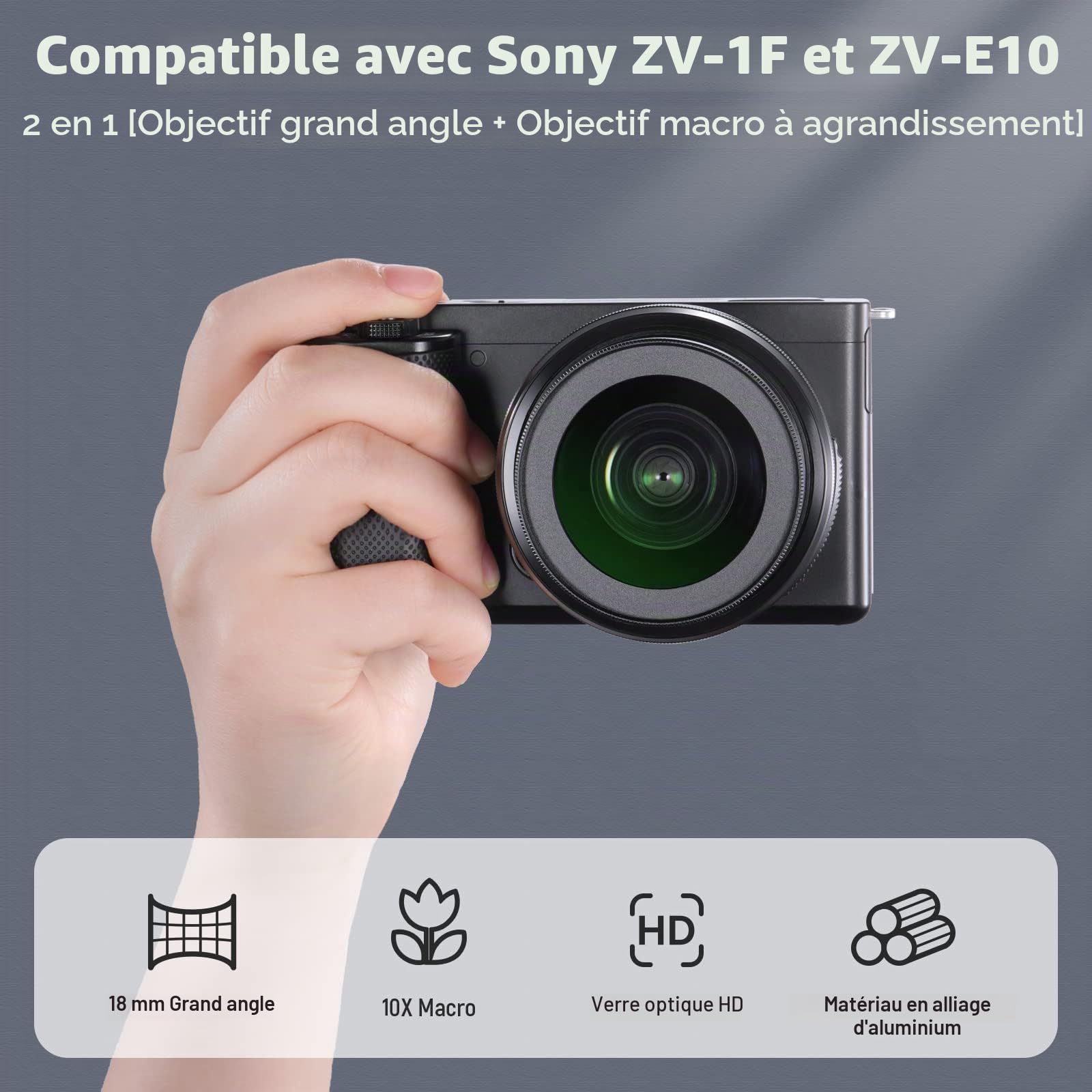 NEEWER Objectif Grand Angle HD 40,5mm Compatible avec Sony ZV-1F ZV-E10 A5000 A6000, Objectif supplémentaire 2 en 1 Grand Angle 18mm et Macro 10x avec Adaptateur d'objectif à baïonnette (LS-30, Noir)