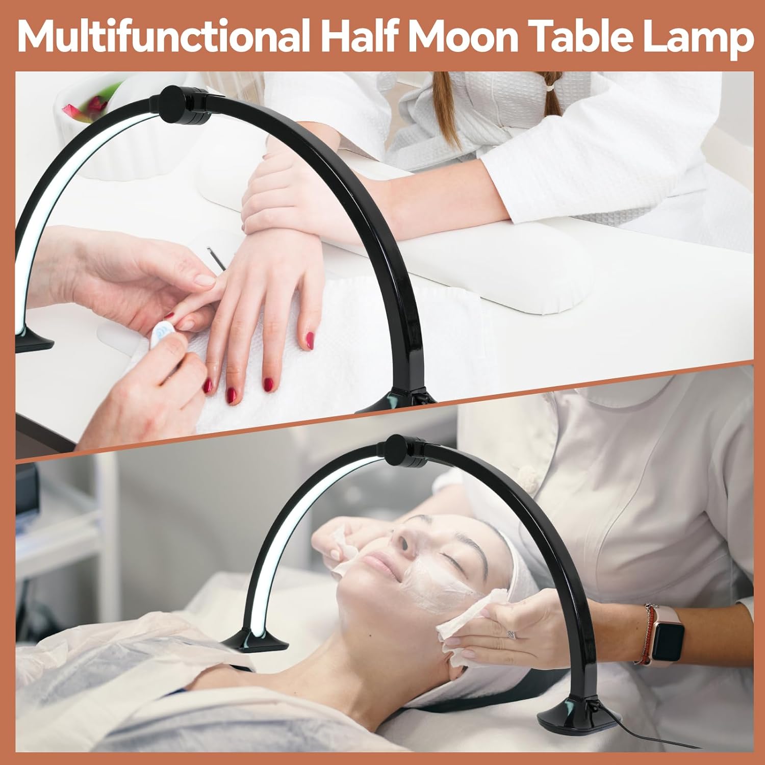 Half Moon Light for Nail Desk with Phone Stand,28 Inches 48W, 3 Color Temperature Adjustable & Dimmable for Eyelash Tech, Makeup, Tattoo, Spa, Salon，Manicure Nail Art Fill Light(Black)