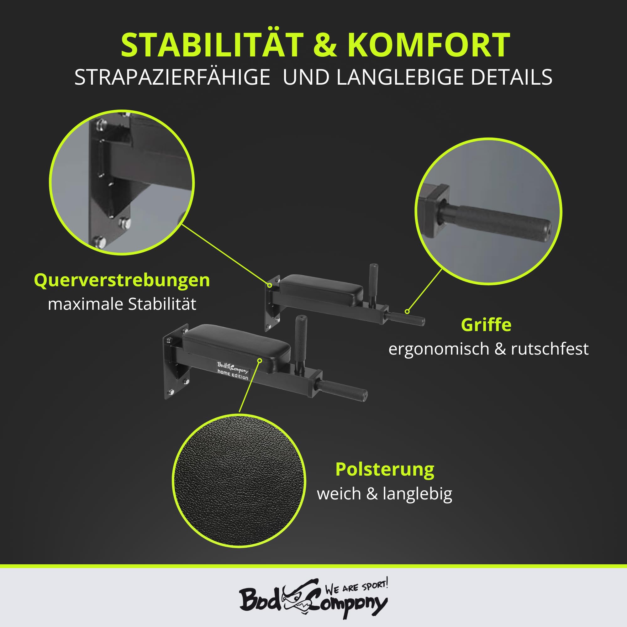 Bad Company Dip-Station zur Wandmontage I Dips-Barren zur Anbringung an der Wand für das Homegym I Parallettes I BCA-46