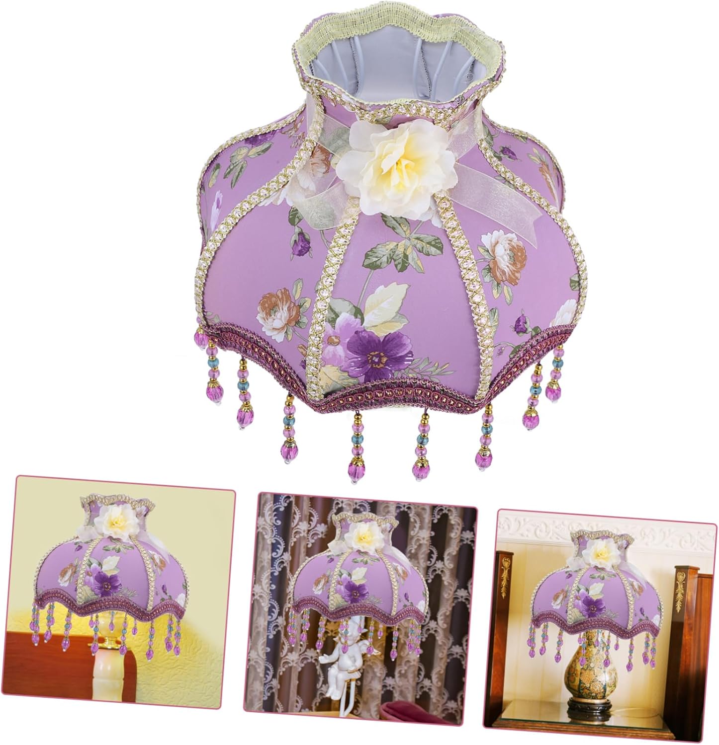 Flower Pattern Lampshade Purple Drum Lampshade for Desk Lamp Wall Light Shade
