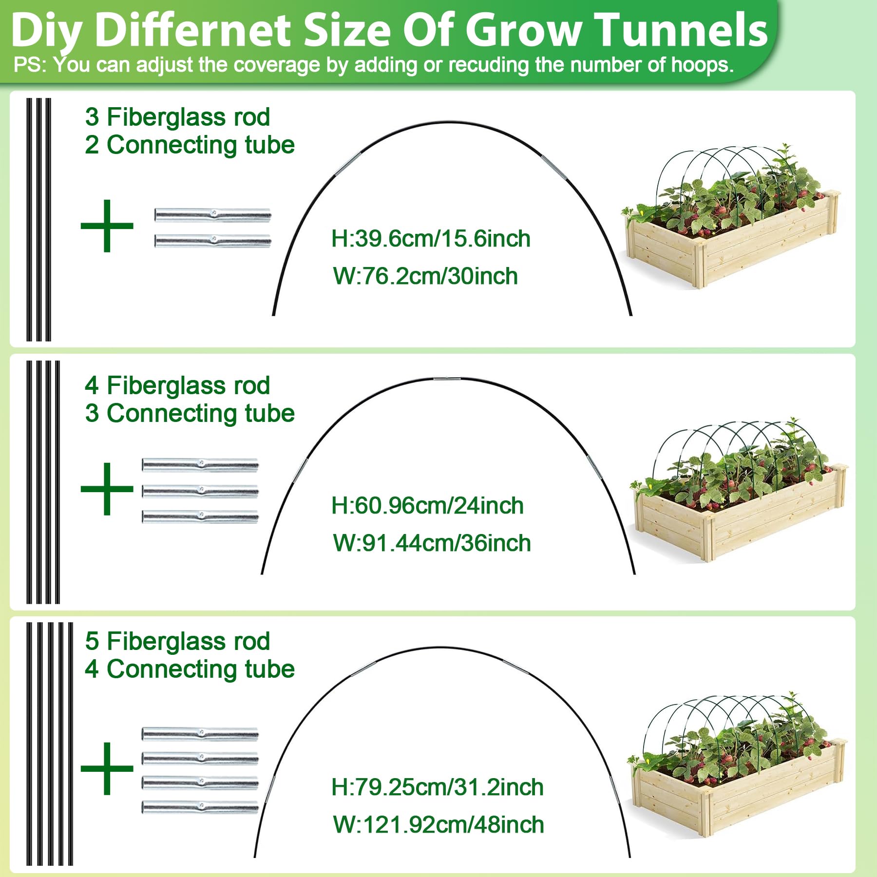 TZEKING Arceau pour Serre Tunnel,60 Pièces Arceau de Jardin,Cerceau pour Serre de Jardin