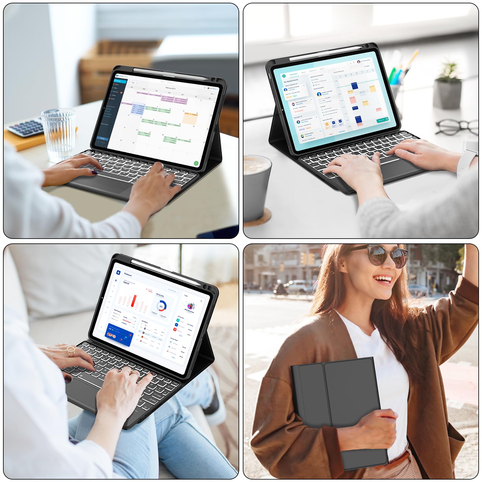 Custodia con tastiera per iPad Air 11" M4/M3/M2 (2024-2026), touchpad/illuminazione | Custodia con portapenne, tastiera QWERTZ Bluetooth magnetica per iPad Air 8/7/6. generazione 11 pollici M4/M3/M2