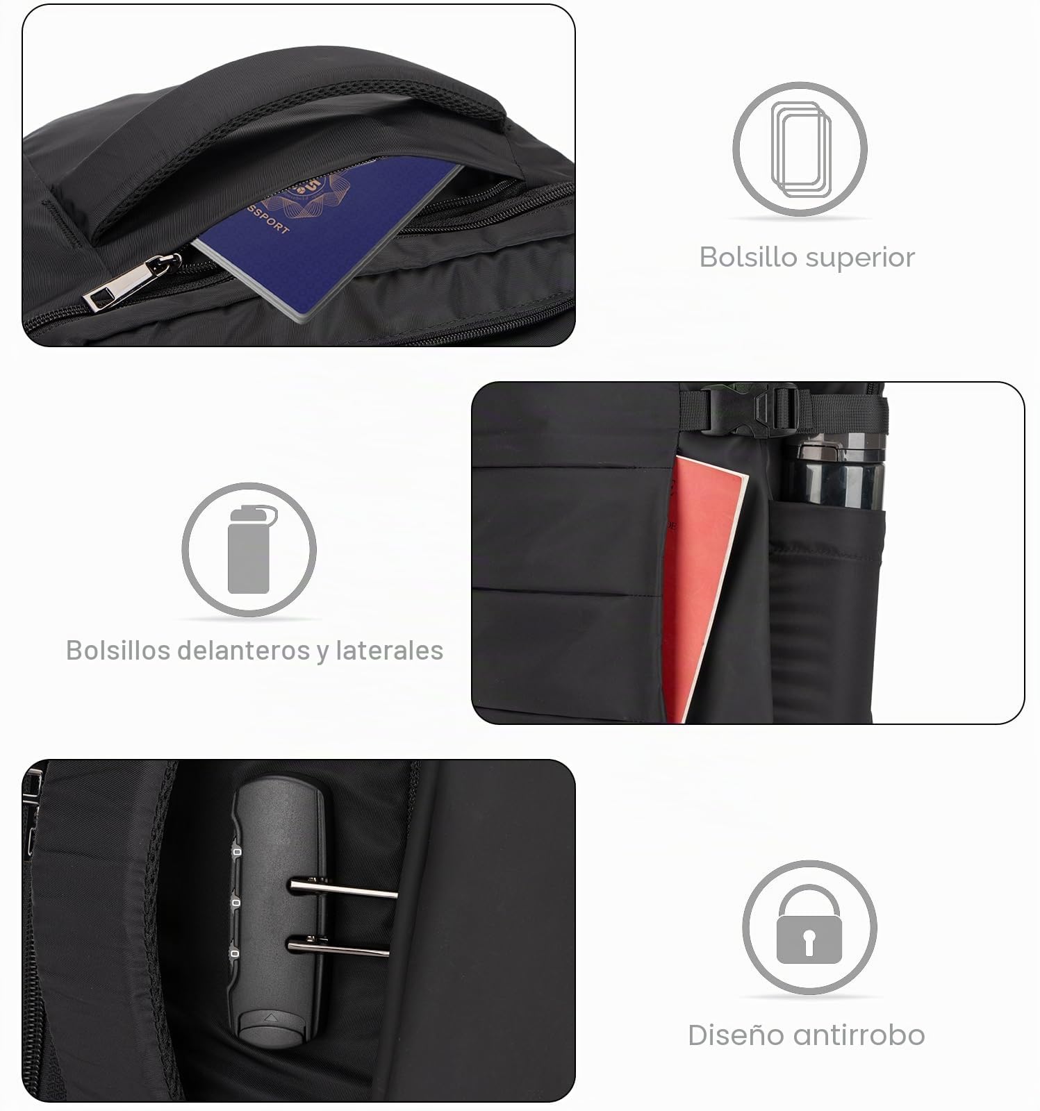 Tzowla Mochila Viaje Cabina Avion para Hombre y Mujer 40 litros,Mochila para Portatil Impermeable Antirrobo con Puerto de Carga USB,Bolsa de Transporte Casual para 17,3 pulgadas