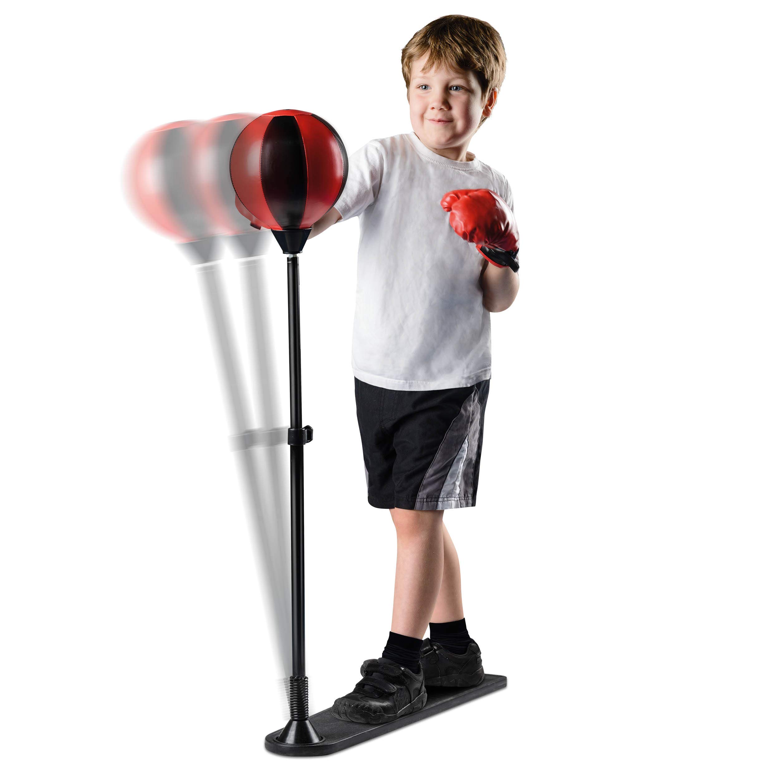Toyrific Punch Bag with Gloves, Adjustable Boxing Set with Flat Base and Punching Ball, Freestanding for Kids Boys and Girls and Beginners