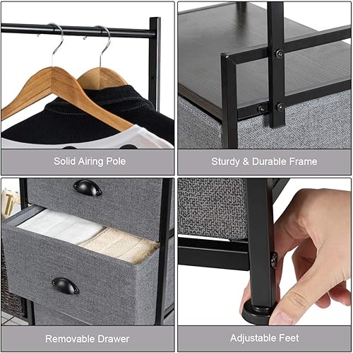 Miniatura 7 de Tangkula Perchero para ropa con 8 cajones de tela organizador portátil 3 en 1 y almacenamiento con barandillas de metal para ropa armario abierto
