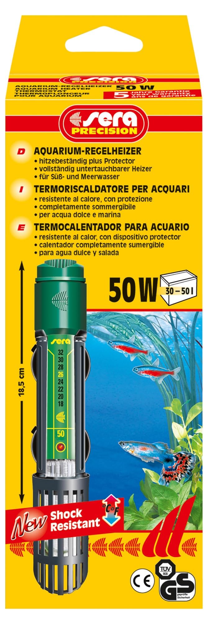 sera termoriscaldatore per acquari 50 W | termoriscaldatori disponibili in diverse potenze | per l'ottimale temperatura dell'acqua nell'acquario