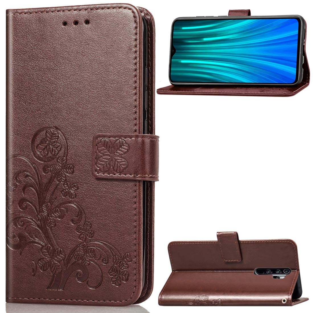 Mobile Phone Protection Case For for Xiaomi Redmi Note 8 Pro Four-leaf Clasp Embossed Buckle Mobile Phone Protection Leather Case with Lanyard & Card Slot & Wallet & Bracket Function Cell Phone Holste