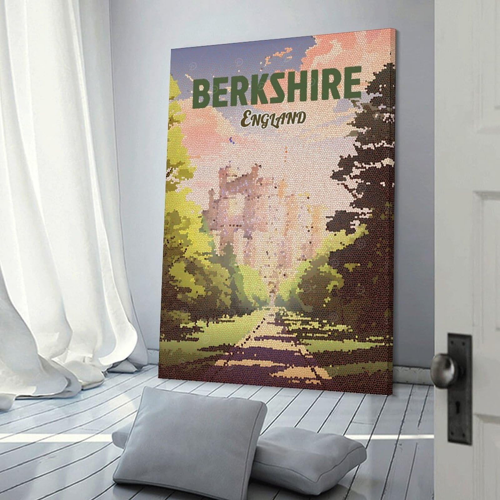Junmoney Berkshire England Mosaic Travel Canvas Wall Decor, 12x18inch(30x45cm), for Bedroom, Guest Room Or Reading Nook, Canvas Wall Decor for Personal Spaces