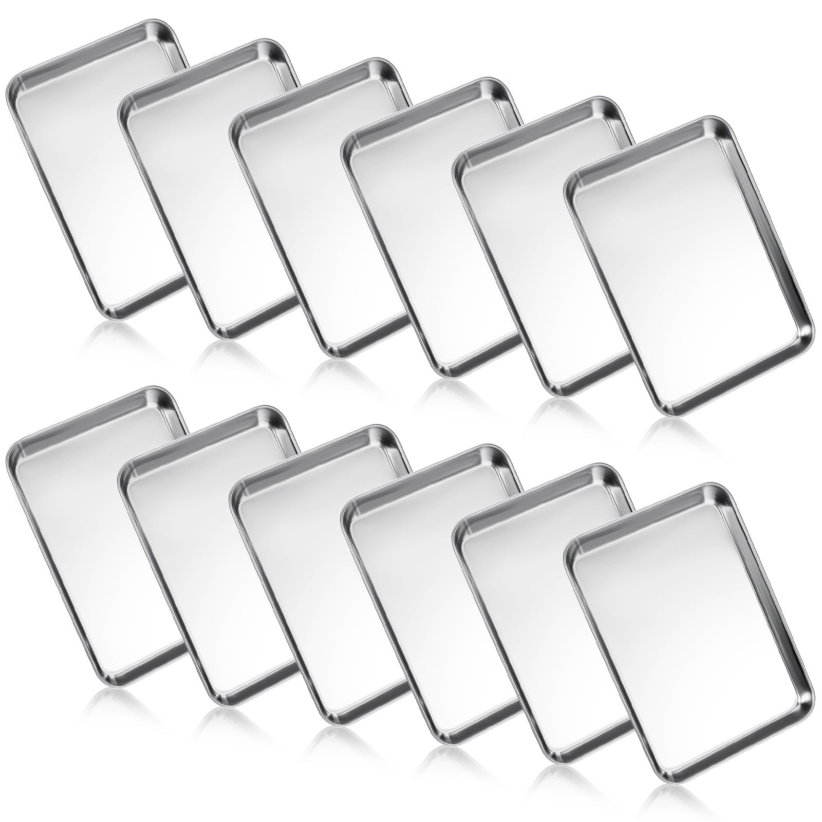 Set di 12 teglie da forno in acciaio inox, 20 x 15 x 2 cm, teglia rettangolare per barbecue, teglia da forno da cucina, lavabile in lavastoviglie, antiaderente