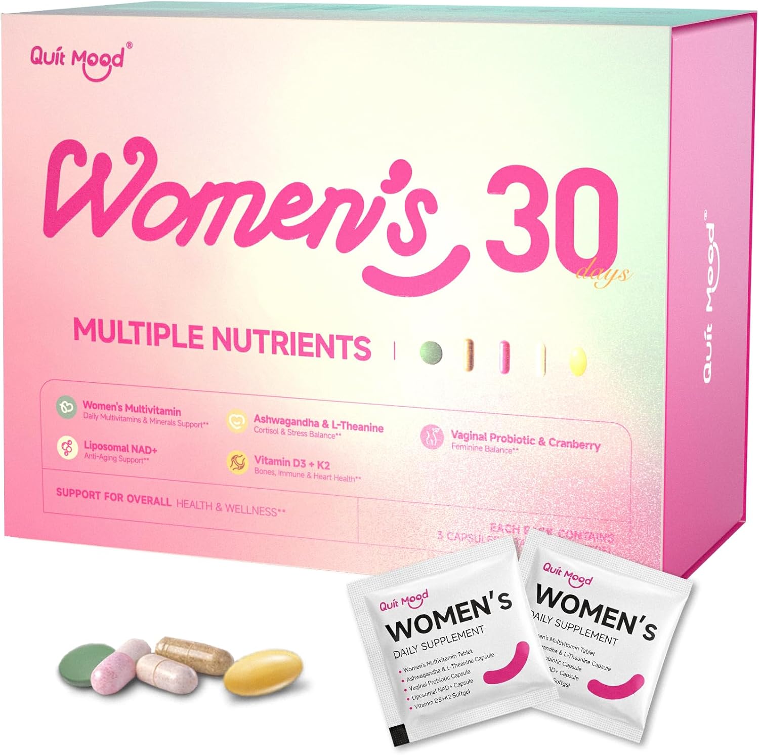Multivitamin for Women Daily Vitamin Packs for 30 plus with D3+K2, NR1000, Probiotics & Ashwagandha | Supplement for Beauty, Stress Relief, Bone & Heart Health, Energy, Gut & Hormone Balance | 30 Day