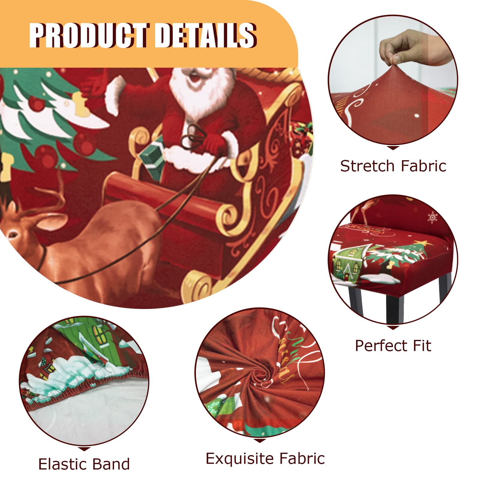 Jaotto Coprisedie Natalizie 6 Pezzi Coprisedia Elasticizzati con Schienale Fodere Coprisedie Universale per Sala da Pranzo Cucina Natale Coprisedia Lavabile Coperture per Sedie,Vino/Natale