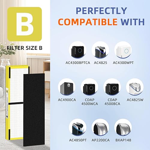 Miniatura 3 de FLT4825 Filtro HEPA B de repuesto compatible con purificadores de aire G-Guardian AC4825 AC4300 AC4800 AC4900 AC4850,2 H13 True HEPA Filters+8