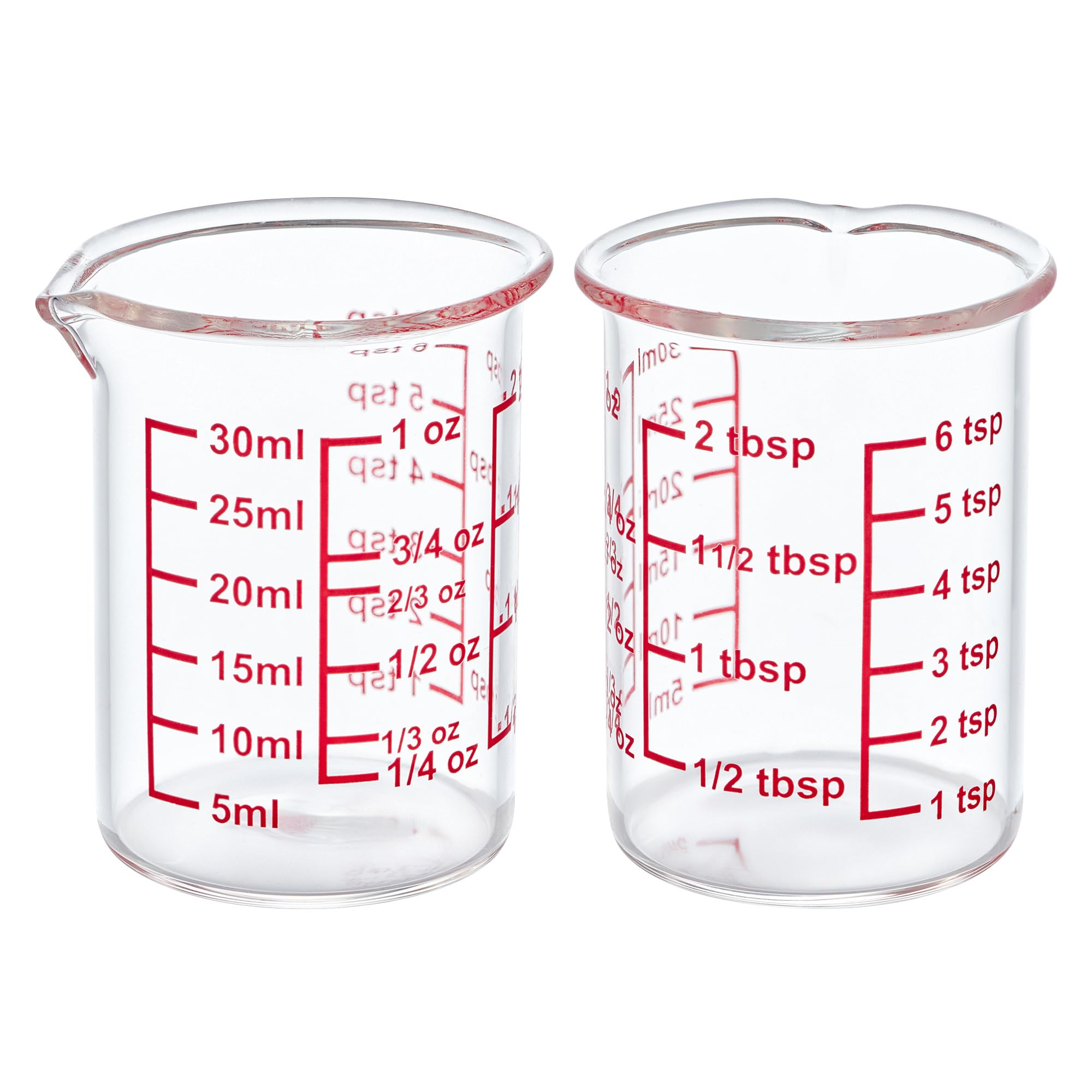 High Borosilicate Glass Measuring Cup with V-Shaped Spout, 30ml (1oz) | Pack of 2 – Precision Glass Measuring Cup for Kitchen & Bar