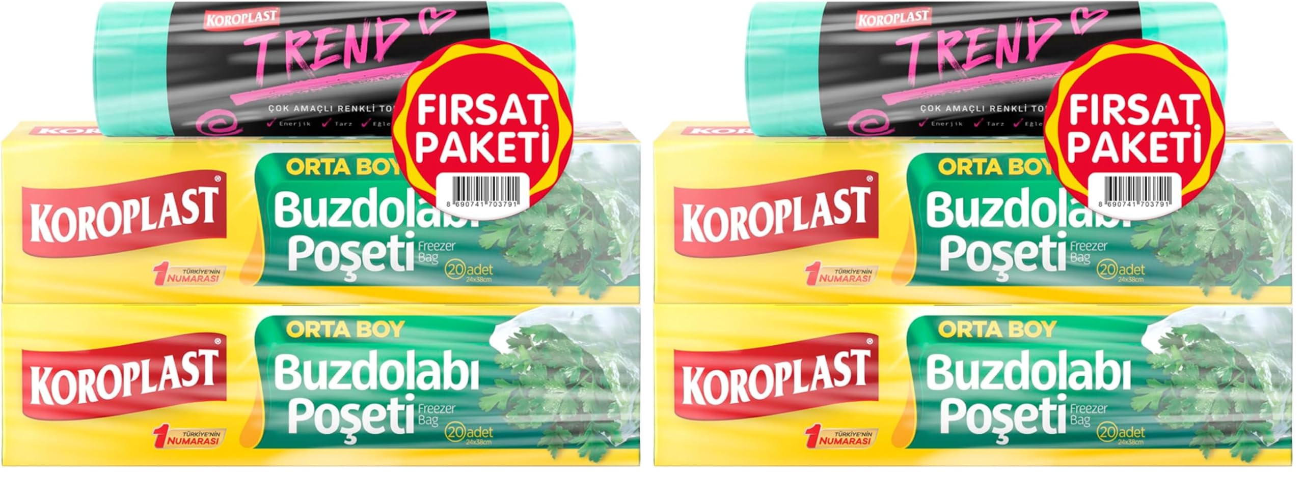 Koroplast Orta Boy Buzdolabı Poşeti 20'li + Orta Boy Büzgülü Çöp Torbası 10'lu x 1, Sızdırmaz Mutfak Buzdolabı Poşeti Gıda Saklama Torbası 10x10 cm, Yırtılmaz ve Büzgülü Atık Çöp Poşeti 10x10 cm